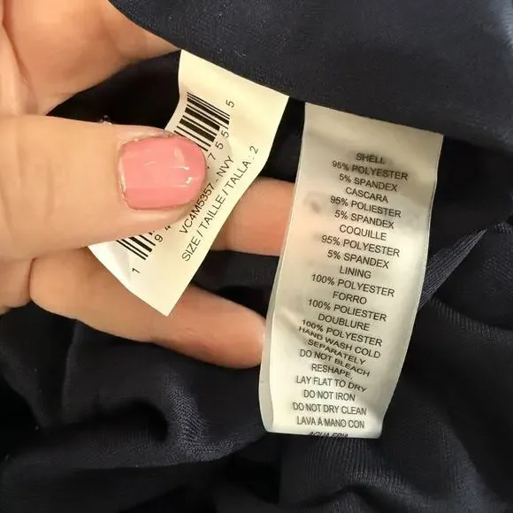 Vince Camuto Midi Dress Size 2 Navy Silver Rouged Cocktail Mother Bride Party - Picture 7 of 8